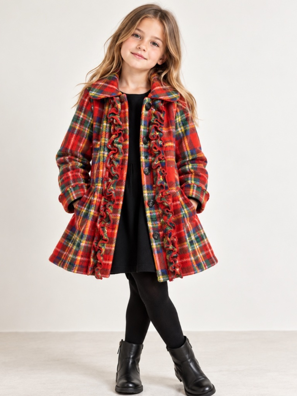 NWOT. MACK & CO. Girls Red Plaid Double-Breasted Coat
